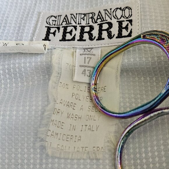 Gianfranco Ferre Dress Shirt Men 17 US 43 Blue Textured LS Hidden Buttons Office - Picture 3 of 16